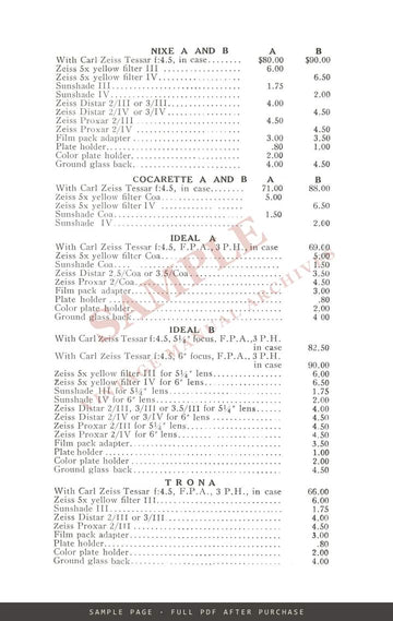Zeiss Ikon Cameras – Price List No. 13, in Effect April 1, 1929 – sample page 2 (watermarked preview)