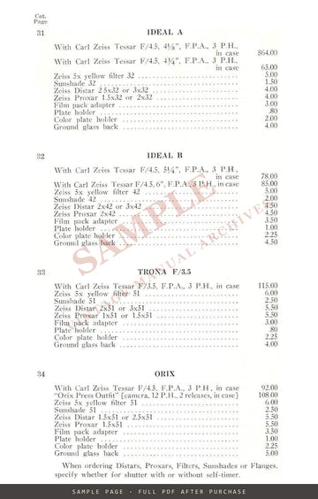 Zeiss Ikon Cameras – Price List No. 17, in Effect May 1, 1932 – sample page 2 (watermarked preview)