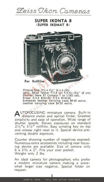 Zeiss Ikon Cameras – Carl Zeiss, Inc. US Catalogue CAM 74, 1937 – sample page 2 (watermarked preview)