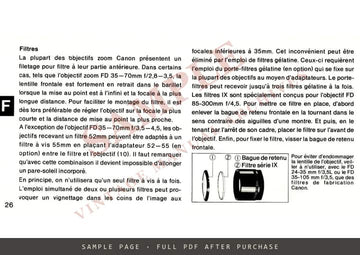 Canon FD Zoom Lenses – Instructions, English, French, German and Spanish – sample page 2 (watermarked preview)