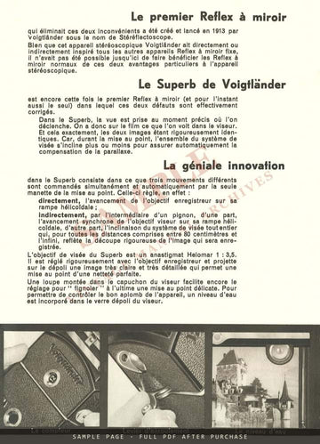 Voigtländer Superb – "Le seul Reflex" French Sales Brochure – sample page 2 (watermarked preview)
