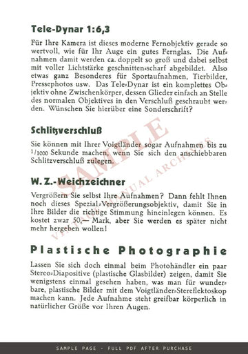 Voigtländer Jubiläums-Kameras für Platten – "175 Jahre Voigtländer" German Catalogue, May 1931 – sample page 2 (watermarked preview)