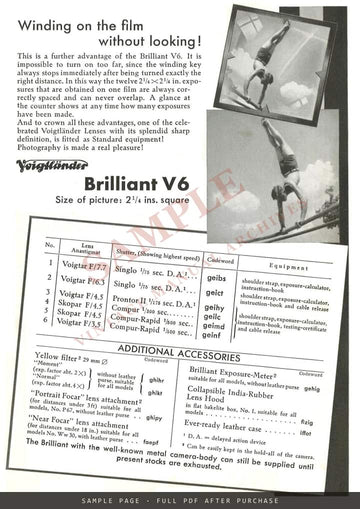 Modern Cameras with the Celebrated Voigtländer Lenses – English Folder, September 1937 – sample page 2 (watermarked preview)