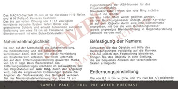 Bolex Macro-Switar f=26mm Lens – Instruction Manual for H16 Reflex – sample page 2 (watermarked preview)