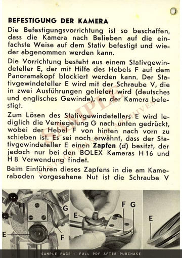 Bolex Stativ (Tripod) for Reflex Cameras – Gebrauchsanleitung, German – sample page 2 (watermarked preview)