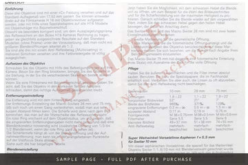 Bolex Switar 10mm, Macro-Switar 26mm & 75mm Lens Instructions – Multilingual – sample page 2 (watermarked preview)