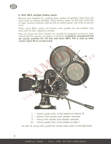 Arriflex 400 ft Magazine and Take-up Motor – Instructions for Use – sample page 2 (watermarked preview)