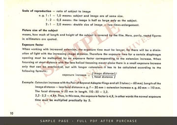 Exakta Varex – Macrophotography and Photomicrography Instructions, English – sample page 2 (watermarked preview)