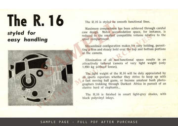 Beaulieu R16 Reflex Viewfinder Cine Camera – Instructions, English – sample page 2 (watermarked preview)