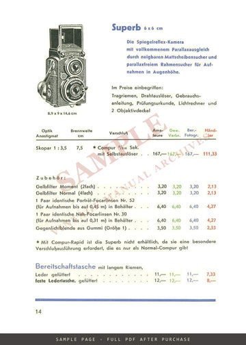 Voigtländer Händler-Preisliste 1939 – German Dealer Price List – sample page 2 (watermarked preview)