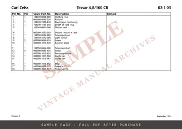 Carl Zeiss CB, CFE and CFi Lens Service Manual for Hasselblad – sample page 2 (watermarked preview)