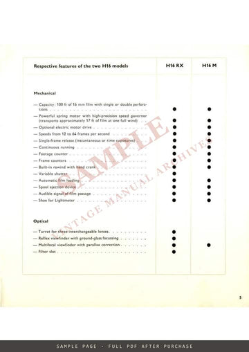 Bolex 16 mm – Cameras, Projectors and Accessories Brochure, English – sample page 2 (watermarked preview)