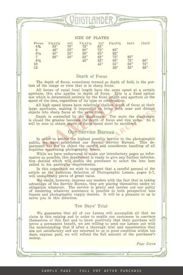 Voigtländer Lenses, Cameras & Binoculars – Motion Picture Apparatus Co. Catalogue – sample page 2 (watermarked preview)