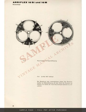 Arriflex 16 M – Ersatzteilkatalog / Spare Parts Catalogue, May 1967 – sample page 2 (watermarked preview)