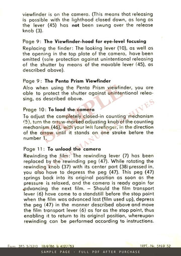 Exakta VX 35mm Miniature Camera – Instruction Booklet, English – sample page 2 (watermarked preview)