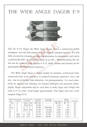 Zeiss Photo Lenses – Goerz Dagor, Wide Angle Dagor & Hypergon by Carl Zeiss Jena – sample page 2 (watermarked preview)