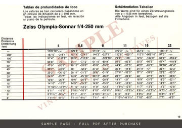 Contarex Tables (Tabellen, Tableaux, Tablas) – Depth of Field, Feet Edition – sample page 2 (watermarked preview)