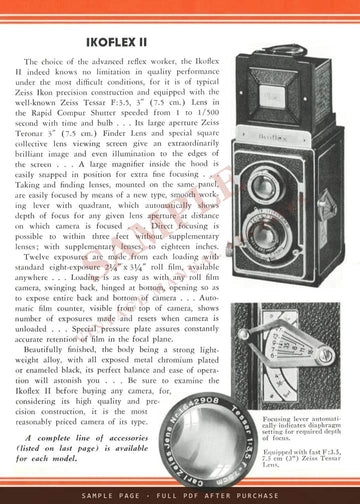 Zeiss Ikon Ikoflex Models I and II – Carl Zeiss, Inc. Leaflet CAM 66, 1936 – sample page 2 (watermarked preview)