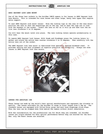 Arriflex 16M and 16M/B – Operating Manual, English – sample page 2 (watermarked preview)