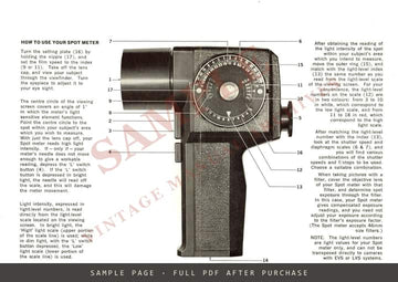 Asahi Pentax Spot Exposure Meter Model II – Instruction Manual, English – sample page 2 (watermarked preview)