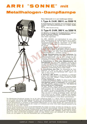 ARRI Beleuchtungsgeräte (Halogen & Metallhalogen) – German Lighting Brochure – sample page 2 (watermarked preview)