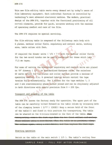 ARRI Film Editing Table BTM 616 for 16 mm Film – Instruction Manual – sample page 2 (watermarked preview)