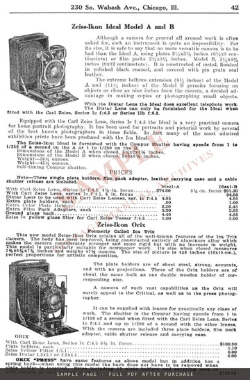 Central Camera Co. Catalogue No. 43, 1933–1934 – Zeiss Ikon, Zeiss & Voigtländer Pages – sample page 2 (watermarked preview)