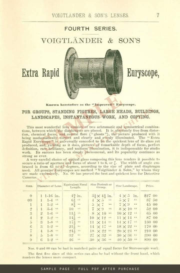Voigtländer & Son's Portrait-Lenses & Euryscopes – Illustrated Catalogue, April 1890 – sample page 2 (watermarked preview)