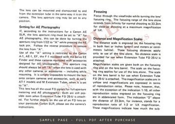 Canon Macro Lens FD 50mm f/3.5 – Instructions, English and Japanese – sample page 2 (watermarked preview)