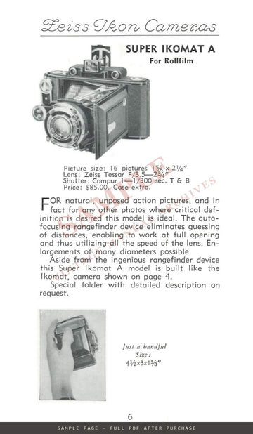 Zeiss Ikon Cameras – Carl Zeiss, Inc. US Catalogue, Undated, Mid-1930s – sample page 2 (watermarked preview)