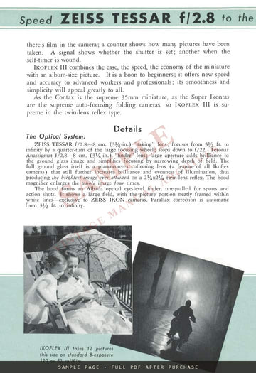Zeiss Ikon Ikoflex III Twin-Lens Reflex – Carl Zeiss, Inc. Leaflet CAM 199, 1939 – sample page 2 (watermarked preview)