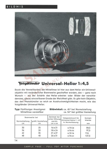 Berühmte Voigtländer Objektive – Famous Voigtländer Lenses, German Catalogue – sample page 2 (watermarked preview)