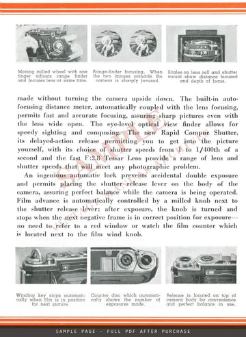 Zeiss Ikon Super Ikonta B 2¼ x 2¼ – Carl Zeiss, Inc. Leaflet CAM 69, 1937 – sample page 2 (watermarked preview)