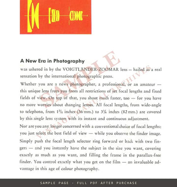 Voigtländer-Zoomar 1:2.8 Zoom Lens for Bessamatic – Sales Brochure, c. 1959 – sample page 2 (watermarked preview)