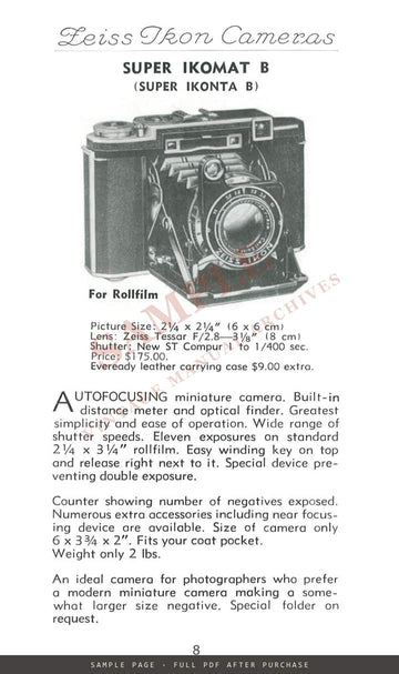 Zeiss Ikon Cameras – Carl Zeiss, Inc. US Catalogue CAM 60, July 1936 – sample page 2 (watermarked preview)