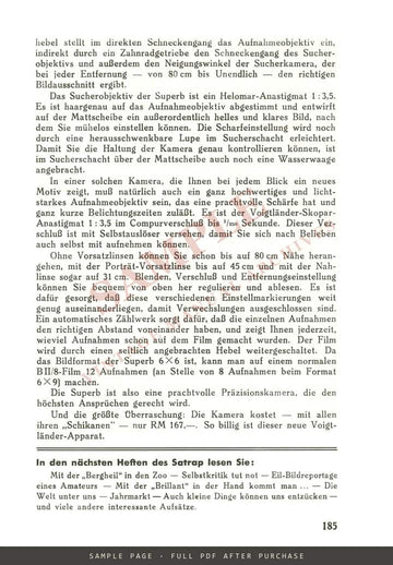 Voigtländer Superb – Article from the Voigtländer Magazine Satrap, 1933, German – sample page 2 (watermarked preview)