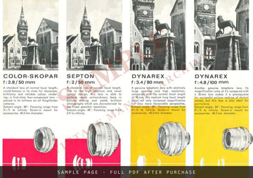 Voigtländer Interchangeable Lenses & Accessories for Reflex Cameras – Leaflet, c. 1962 – sample page 2 (watermarked preview)