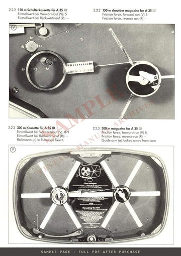 ARRI Techn-Information: Adjustment of Arriflex Magazine Friction Drives, German & English – sample page 2 (watermarked preview)