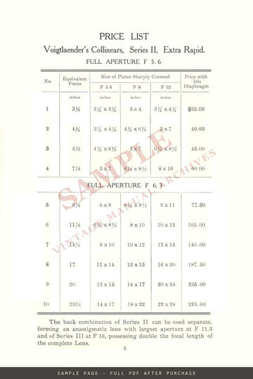 Voigtländer & Son Optical Co. Catalogue of Photographic Objectives, c. 1903 – sample page 2 (watermarked preview)
