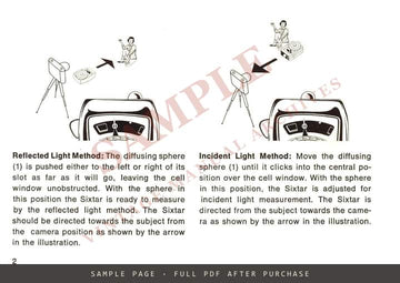 Gossen Sixtar Exposure Meter – Operating Instructions, English – sample page 2 (watermarked preview)