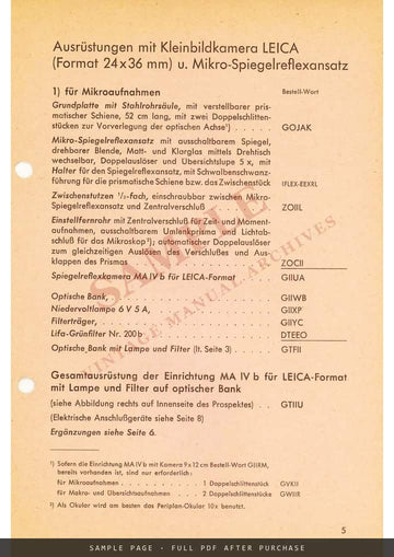 Leitz – Ausrüstungen der photographischen Einrichtung MA IV b (9×12 cm), German Equipment List – sample page 2 (watermarked preview)