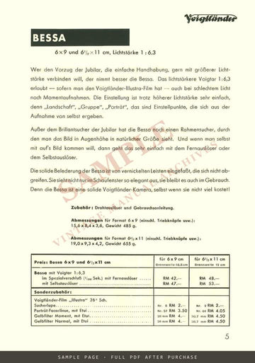 Voigtländer "Die gute flache Voigtländer" – Inos II and Jubilar German Catalogue, July 1933 – sample page 2 (watermarked preview)