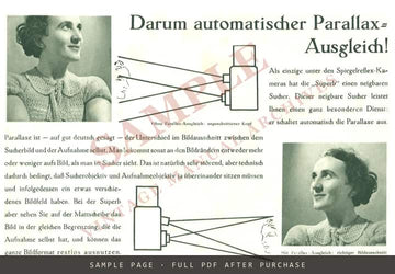 Voigtländer Superb – "Die Spiegelreflex, wie sie sein soll" Folder, c. 1934 – sample page 2 (watermarked preview)