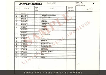 Arriflex Accessories (Zubehör) – Spare Parts List and Exploded Diagrams – sample page 2 (watermarked preview)