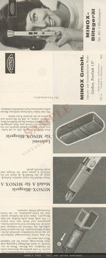 Minox Flash Unit for AG-1 Flashbulbs – German Instruction Leaflet (Blitzgerät) – sample page 2 (watermarked preview)