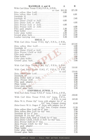 Zeiss Ikon Cameras – Price List No. 27, in Effect September 15, 1936 – sample page 2 (watermarked preview)