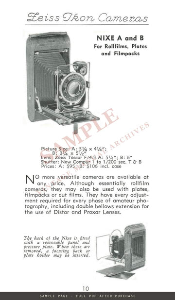Zeiss Ikon Cameras – Carl Zeiss, Inc. US Catalogue, Undated, Mid-1930s – sample page 3 (watermarked preview)