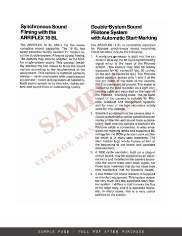 Arriflex 16 BL – "The Quiet" 16 mm Mirror-Shutter Professional Camera: Illustrated Description – sample page 3 (watermarked preview)