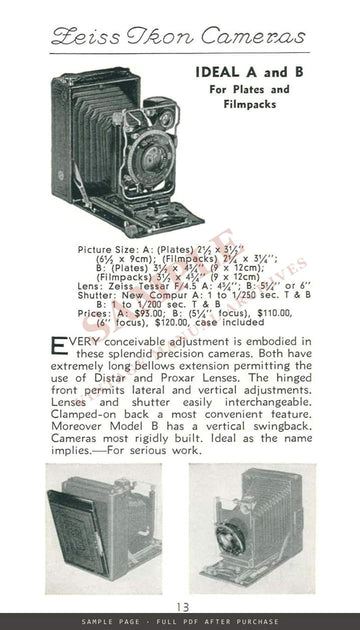 Zeiss Ikon Cameras – Carl Zeiss, Inc. US Catalogue CAM 74, 1937 – sample page 3 (watermarked preview)