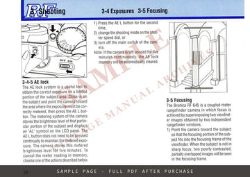 Bronica RF645 Rangefinder Medium Format Camera – Body Instructions, English – sample page 3 (watermarked preview)